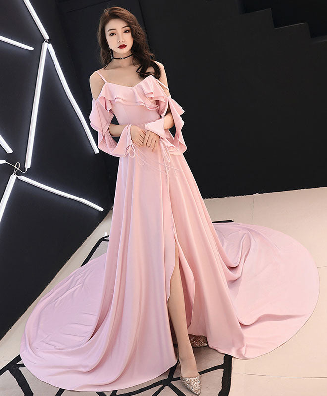 Simple Pink Chiffon Long Prom Dress Pink Evening Dress