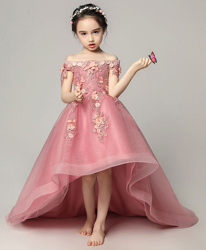 Pink Tulle Lace Flower Girl Dress, Cute Girls Dress – shopluu