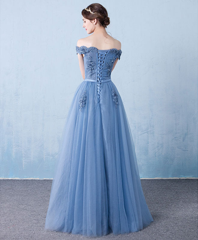 Blue Tulle Lace Off Shoulder Long Prom Dress, Bridesmaid Dress withe Beading US 2 / Blue Blue Tulle Lace Off Shoulder Long Prom Dress, Bridesmaid Dress withe Beading US 2 / Blue