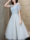 Blue Round Neck Tulle Short Prom Dress, Blue Homecoming Dress