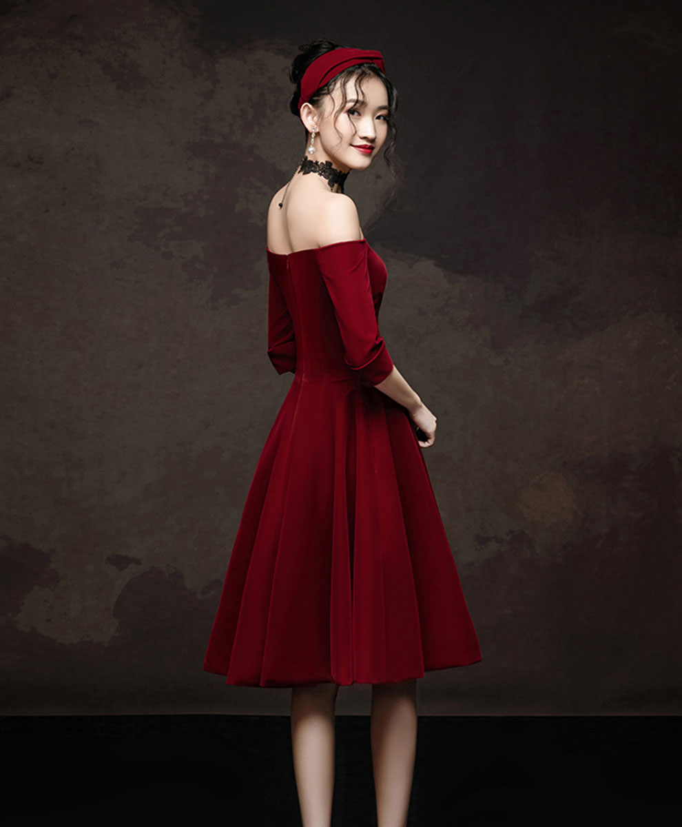 Simple Burgundy Short Prom Dress, Velvet Burgundy Homecoming Dress