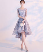 Gray Lace High Low Prom Dress Fray Lace Cocktail Dress, Gray Homecoming Dress