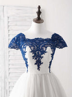 White Tulle Lace Applique Short Prom Dress, Tulle Homecoming Dress