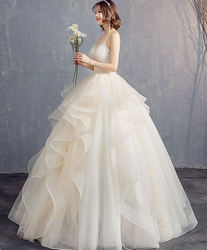 Light Champagne Tulle Long Prom Dress, Champagne Tulle Evening Dress