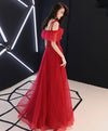 Red Tulle Lace Long Prom Dress Red Lace Formal Party Dress