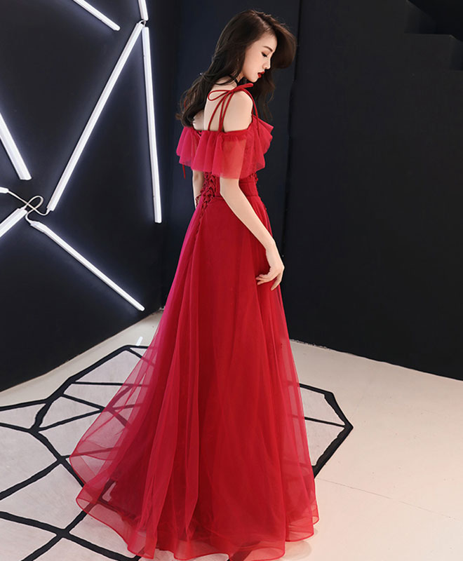 red long dress for party Wine Red Puffy Sleeves Sweetheart Party Dress,Wine Red Long Prom Dress