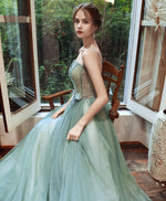 Green Tulle Lace Long Prom Dress Green Lace Tulle Formal Dress