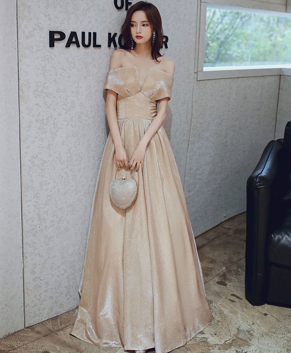 Simple Champagne Long Prom Dress, Champagne Formal Graduation Dress