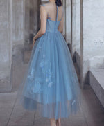 Blue Tulle Short Prom Dress, Blue Homecoming Dress with Lace Beading