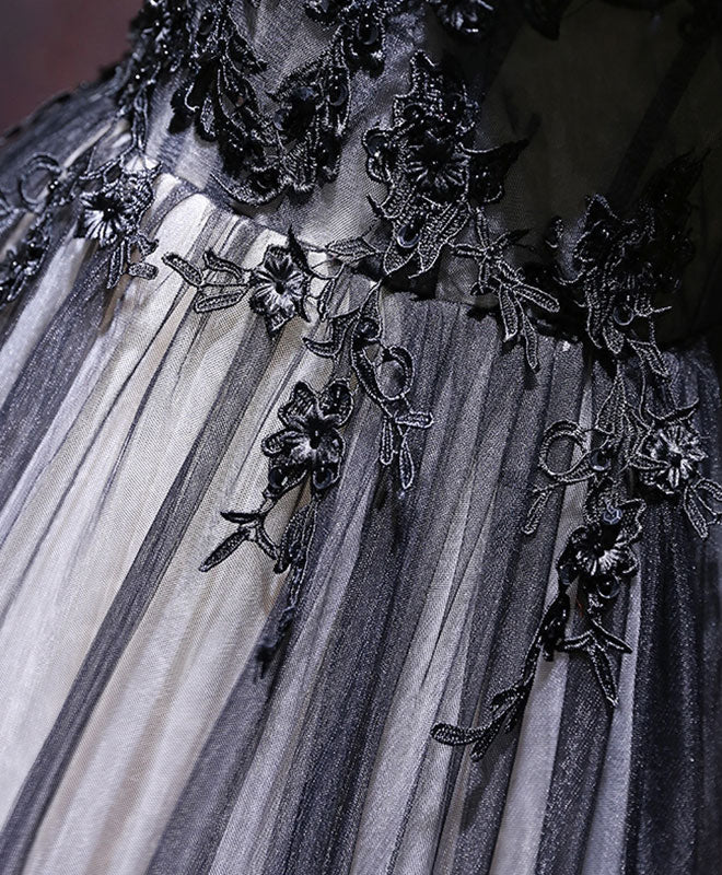 Black V Neck Tulle Lace Applique Long Prom Dress, Black Lace Bridesmaid Dress Custom Size / Custom Color Black V Neck Tulle Lace Applique Long Prom Dress, Black Lace Bridesmaid Dress Custom Size / Custom Color