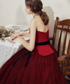 Simple Burgundy Tulle Tea Length Short Prom Dress Bridesmaid Dress