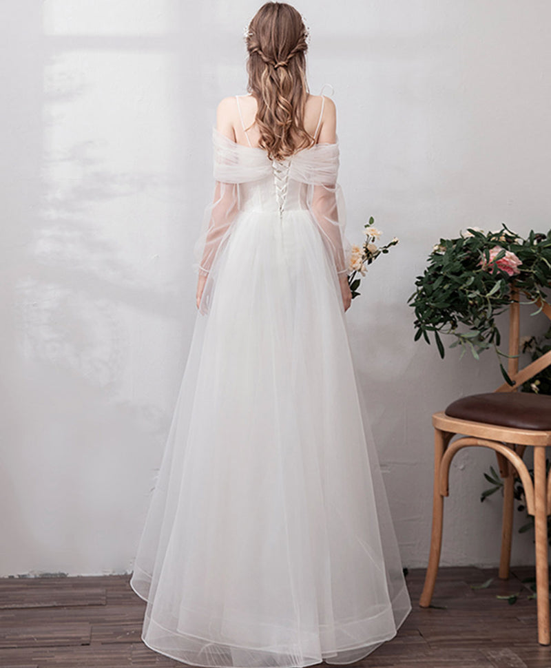 White Sweetheart Tulle Long Prom Dress White Formal Dress