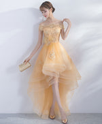 Champagne Tulle Lace Short Prom Dress, Champagne Homecoming Dresses