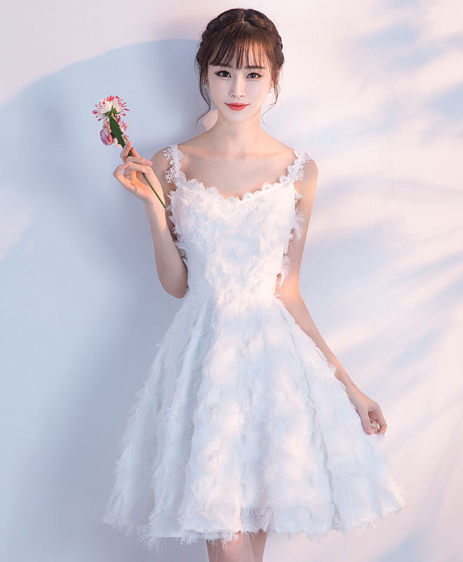 Unique White Short Prom Dress, White Homecoming Dress