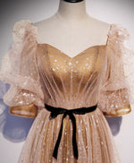 Gold Tulle Long Prom Dress, A line Gold Formal Graduation Party Dress