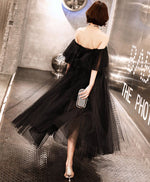 Black Tulle Tea Length Prom Dress, Black Evening Dress