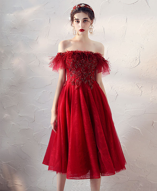 Burgundy Tulle Lace Short Prom Dress Burgundy Homecoming Dress