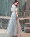Gray Tulle Tea Length Prom Dress, Gray Tulle Evening Dress