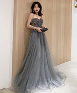 Gray Tulle Sequin Long Prom Dress Gray Tulle Formal Dress