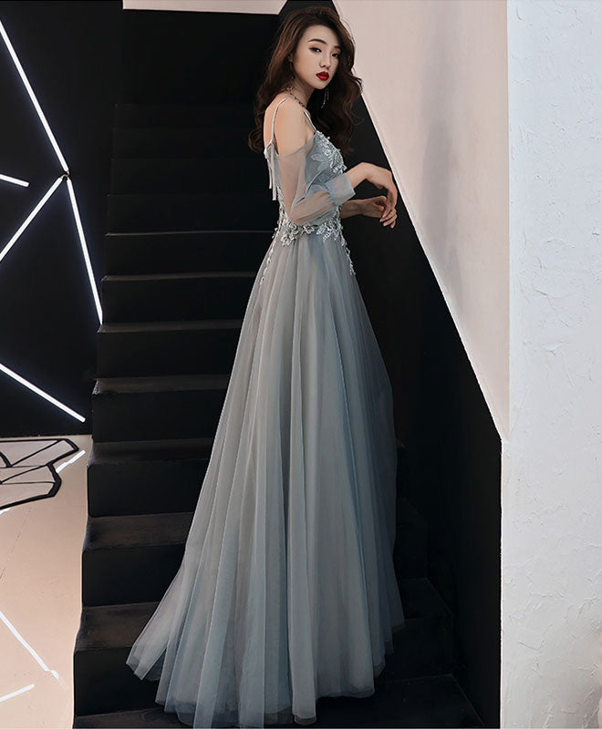 Gray Sweetheart A-Line Tulle Lace Long Prom Dress, Gray Evening Dress Custom Size / Gray Gray Sweetheart A-Line Tulle Lace Long Prom Dress, Gray Evening Dress Custom Size / Gray