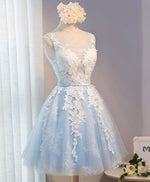 Blue V Neck Tulle Short Prom Dress, Blue Homecoming Dresses