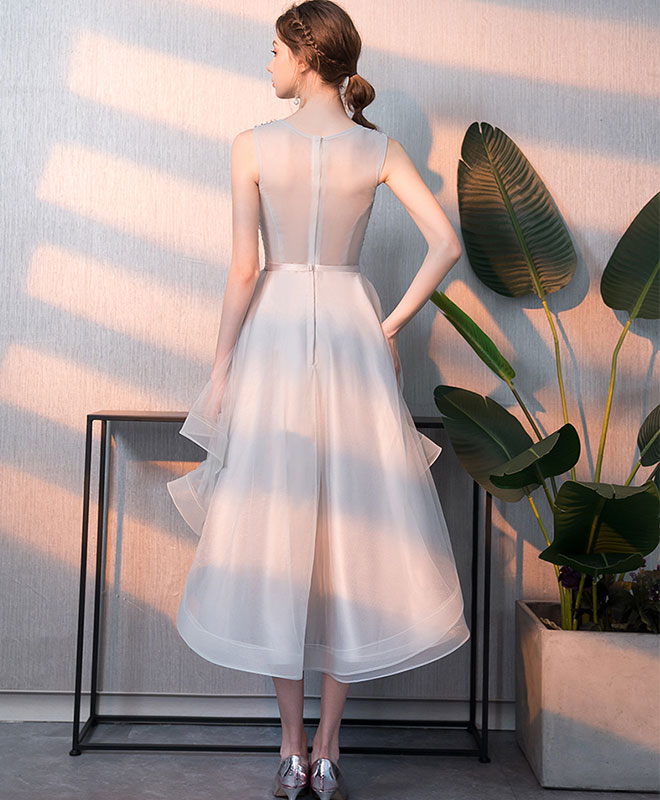 Gray Tulle Sequin Tulle Short Prom Dress, Gray Tulle Evening Dress
