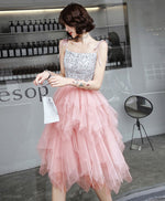 Pink Tulle Sequin Short Prom Dress, Pink Tulle Homecoming Dress