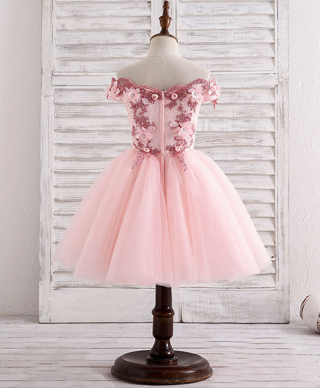 Pink Tulle Lace Applique Short Flower Girl Dresses 7T / Pink