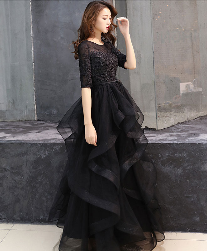 Black Tulle Lace Long Prom Dress Black Tulle Lace Formal Dress