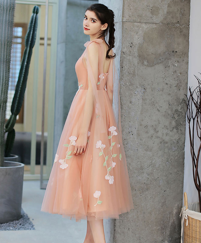 Pink Tulle Lace Applique Short Prom Dress, Pink Homecoming Dress US 10 / Custom Color Pink Tulle Lace Applique Short Prom Dress, Pink Homecoming Dress US 10 / Custom Color