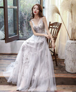 Gray Tulle Lace Long Prom Dress Gray Tulle Lace Formal Dress