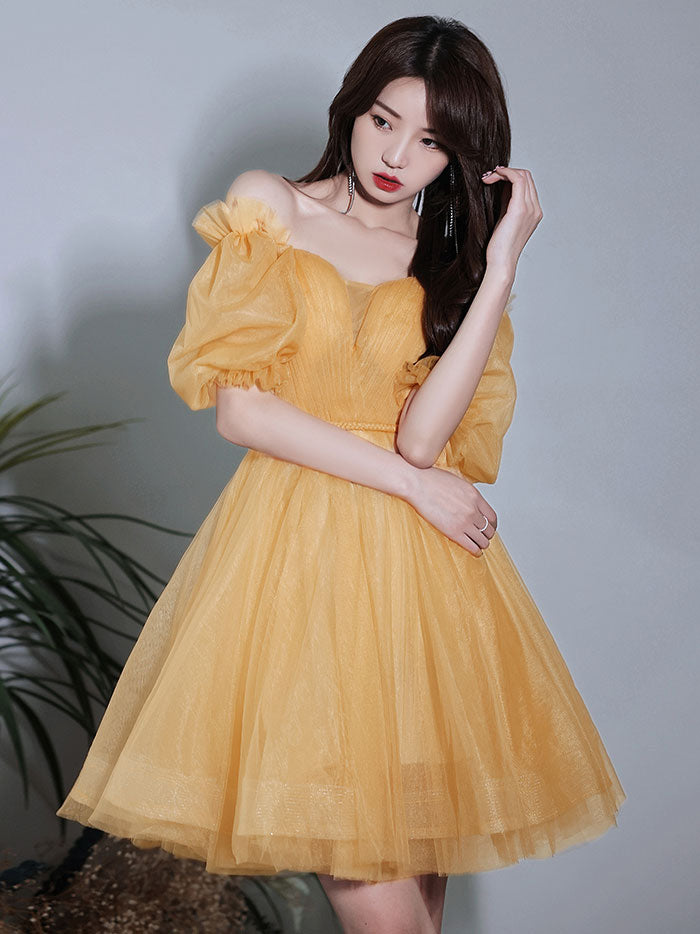 yellow short dresses Prom Dress, Knee Length Dress, Tulle Dress, Sexy Yellow Dress, Elegant Short Dress, Bridesmaid Dress, Formal Cocktail Dress This professional A Vestido Mini de Satn Sienna