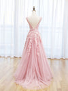 Scoop Neckline Tulle Pink Long Prom Dress