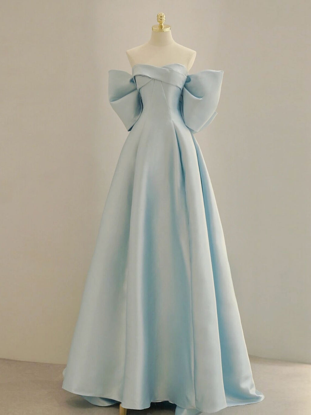 Blue A-Line Satin Long Prom Dresses, Blue Satin Evening Dresses
