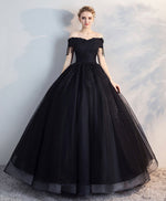 Black Off Shoulder Lace Tulle Long Prom Dress, Black Evening Dress