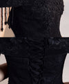 Black Off Shoulder Lace Tulle Long Prom Dress, Black Evening Dress
