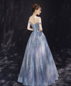Blue Tulle Sequin Off Shoulder Long Prom Dress Tulle Evening Dress