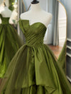 Green Long Prom Dresses, Green Satin Formal Long Evening Dress