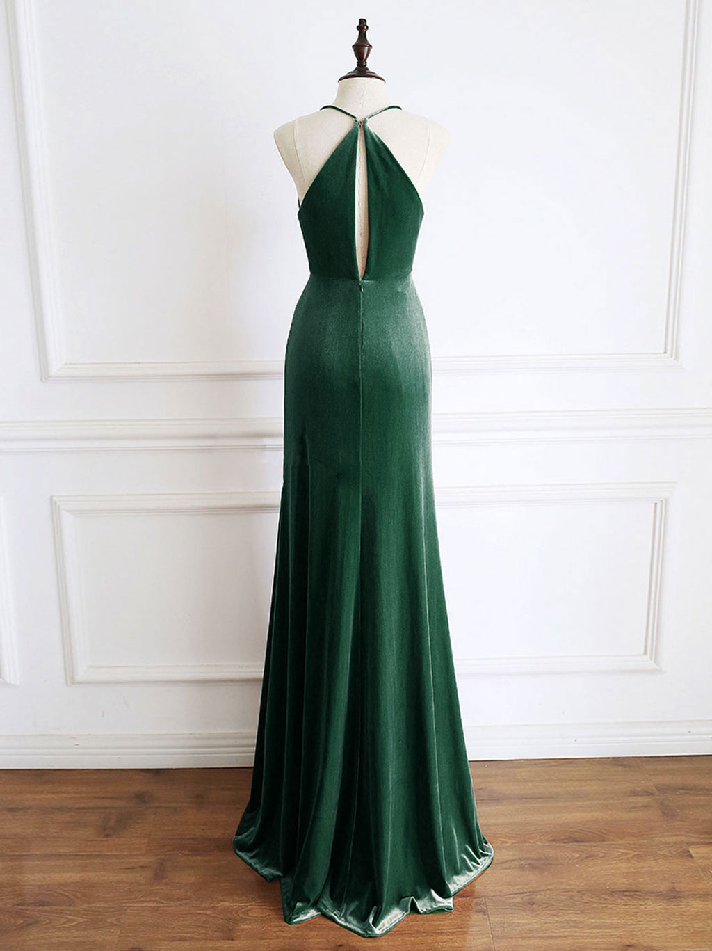 Green Mermaid Velvet Long Prom Dress, Green Formal Evening Dresses