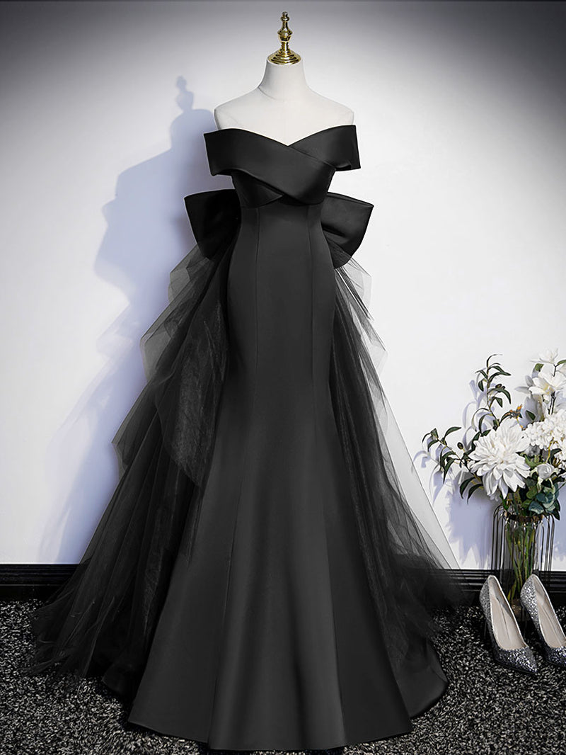 Black Satin Mermaid Long Prom Dress