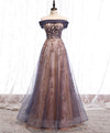 Unique Tulle Off Shoulder Lace Long Prom Dress Lace Formal Dress