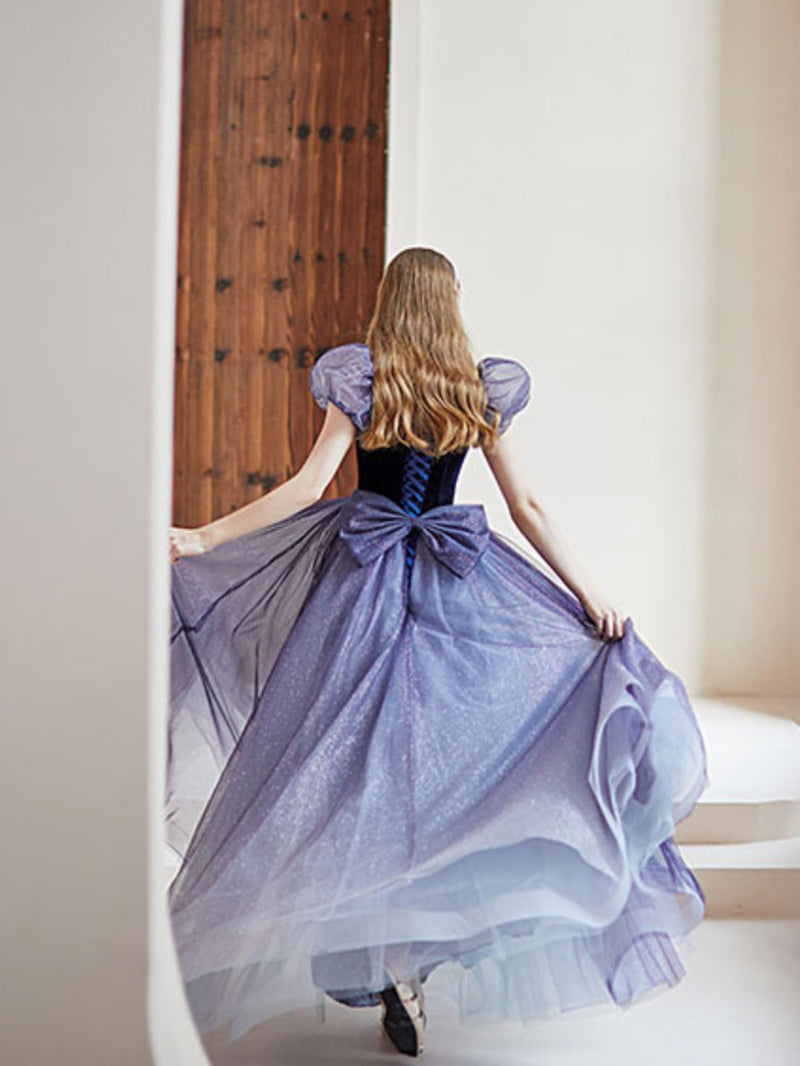 blue and purple dress Purple A line Tulle Long Prom Dress, Purple Evening Dress – shopluu