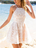 White Cute Lace Short Summer Dress, Lace Women Fashion Dress