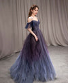 A-line Dark Purple Tulle Long Prom Dress, Purple Formal Party Dresses