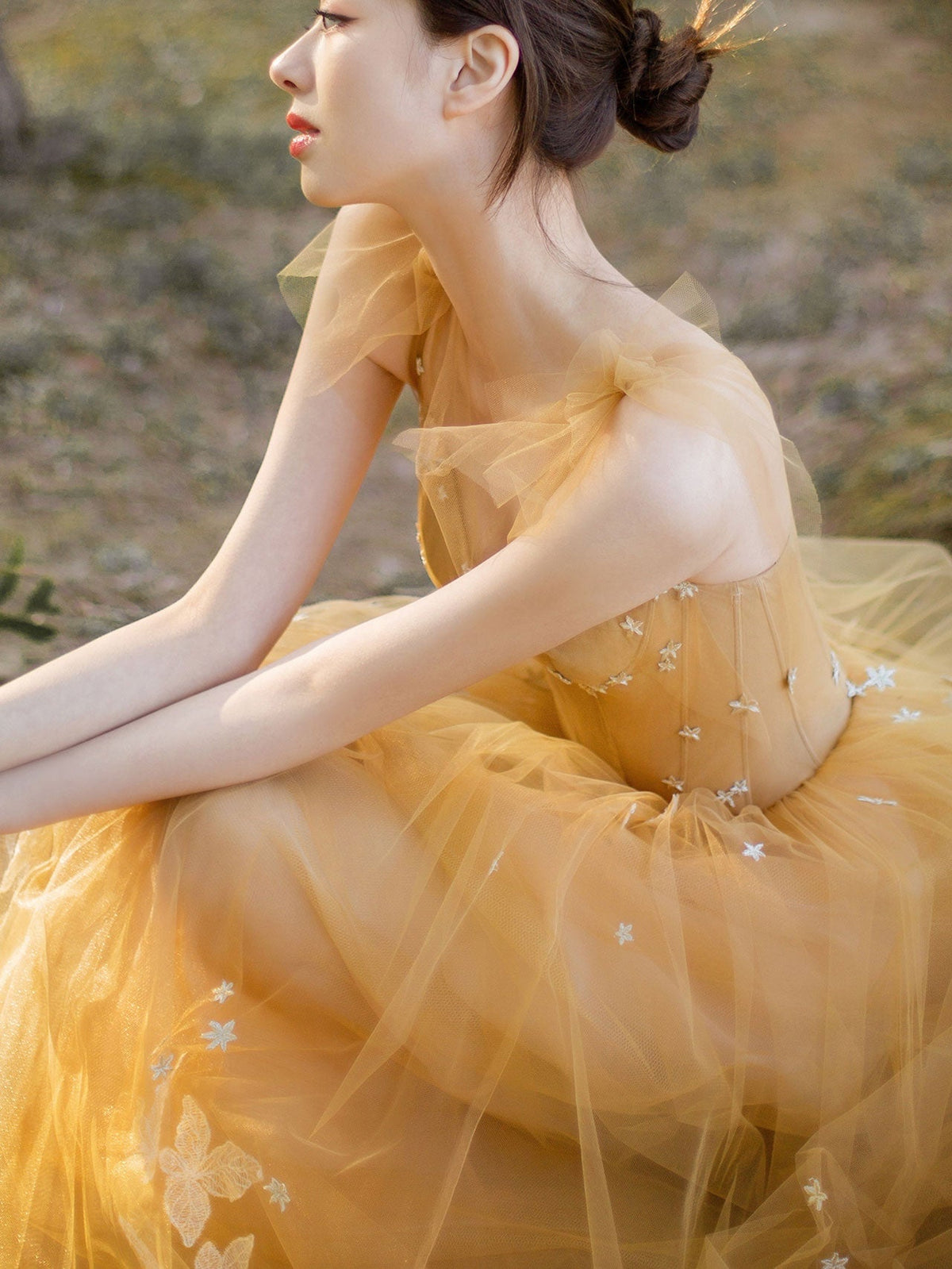 Elegant Tulle Lace A Line Long Prom Dress, Tulle Lace Graduation Dresses