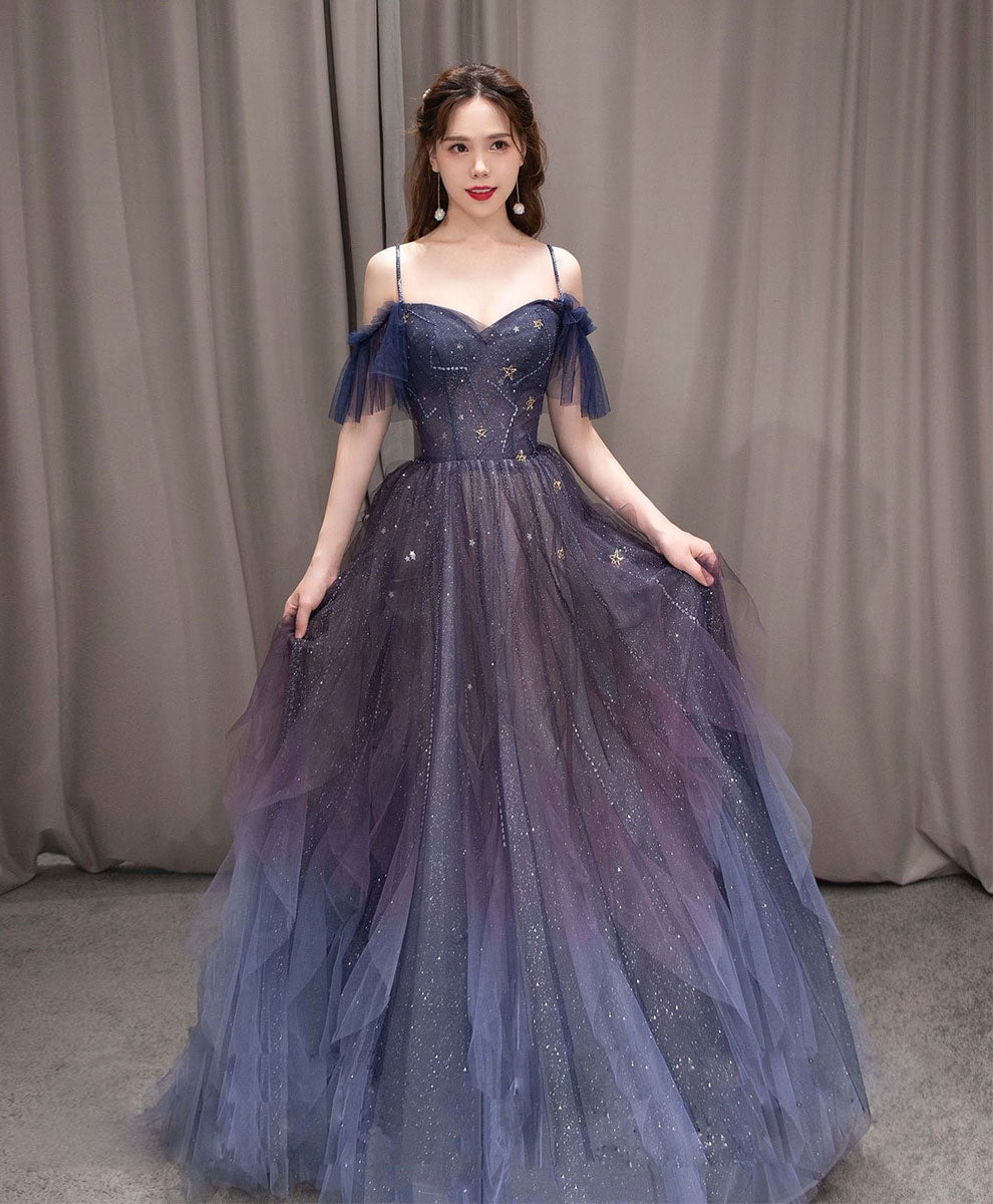 Aesthetic Purple Club Dresses A-line Dark Purple Tulle Long Prom