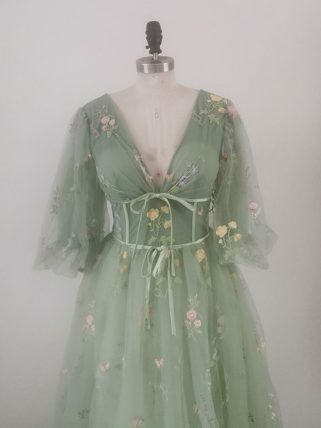 Green V Neck Tulle Lace Long Prom Dress, A Line Tulle Long Bridesmaid Dress US 10 / Green Green V Neck Tulle Lace Long Prom Dress, A Line Tulle Long Bridesmaid Dress US 10 / Green
