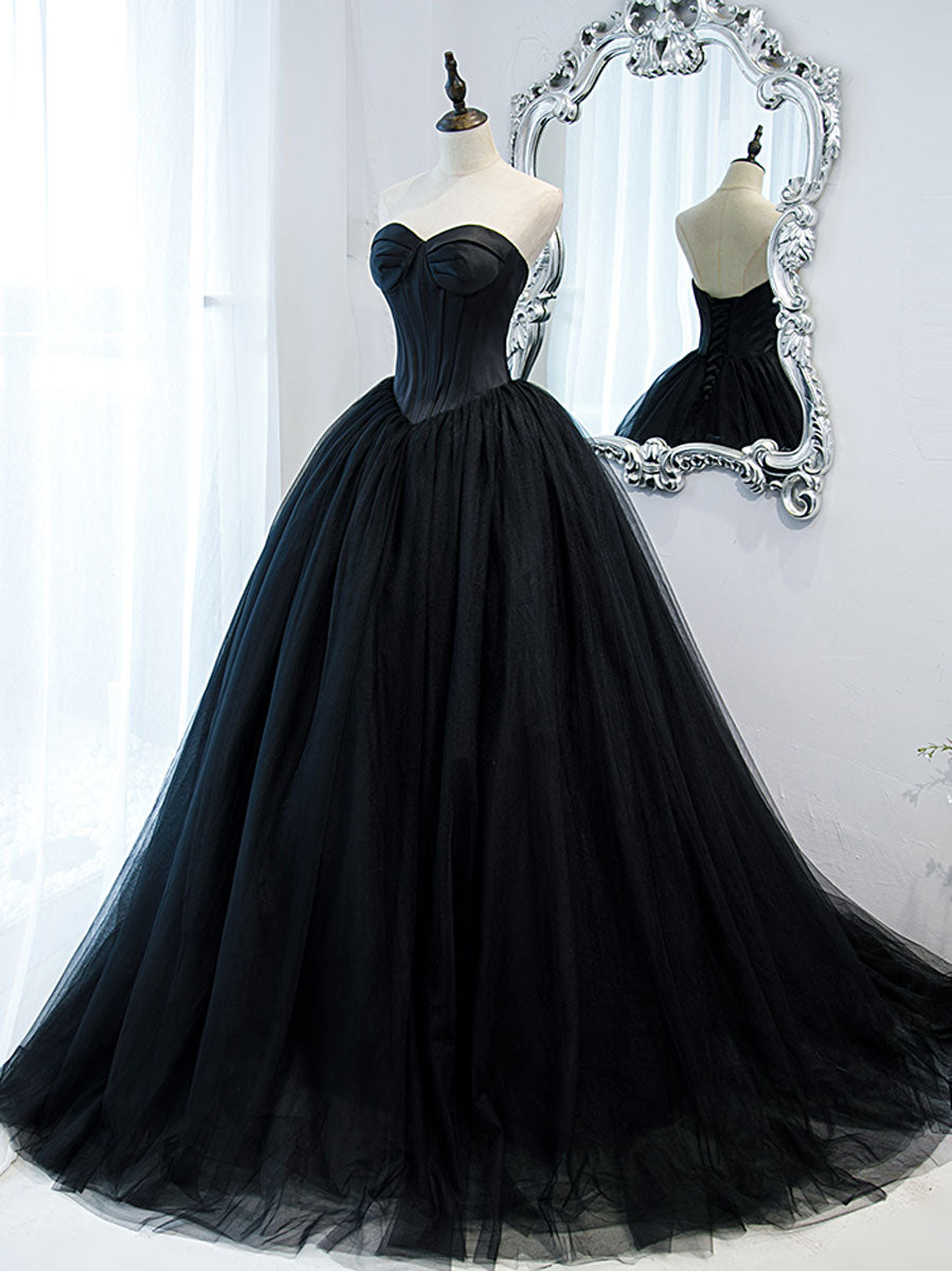 Strapless Sweetheart Neck Black Tulle Prom Dresses, Black Tulle Formal Gowns, US 6 / Custom Color / With Rush+$19.99