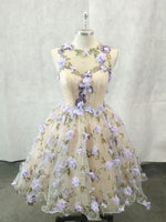 Cute Round Neck Tulle 3D Applique Short Prom Dress, Homecoming Dress