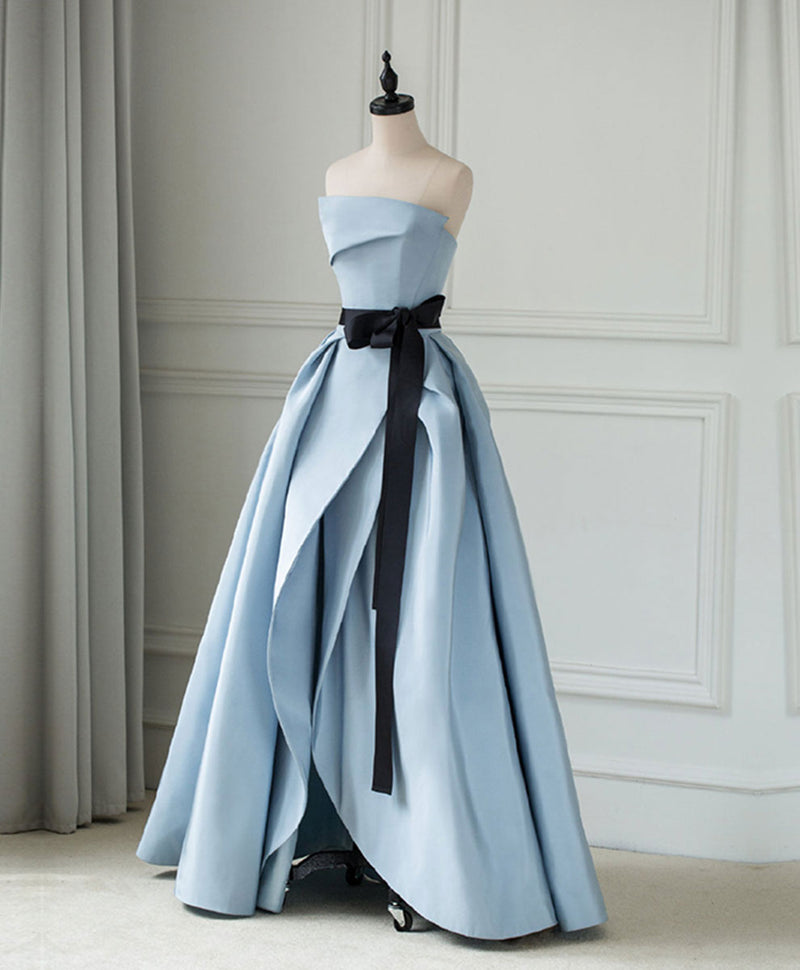 Simple Blue Satin Long Prom Dress, Blue Long Evening Dress – shopluu